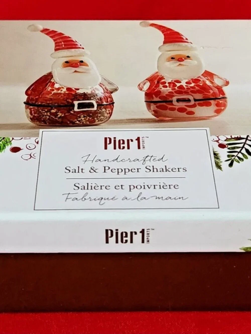 Pier 1 Imports Hand Blown Glass Santa Claus Christmas Salt/Pepper Shakers NIB